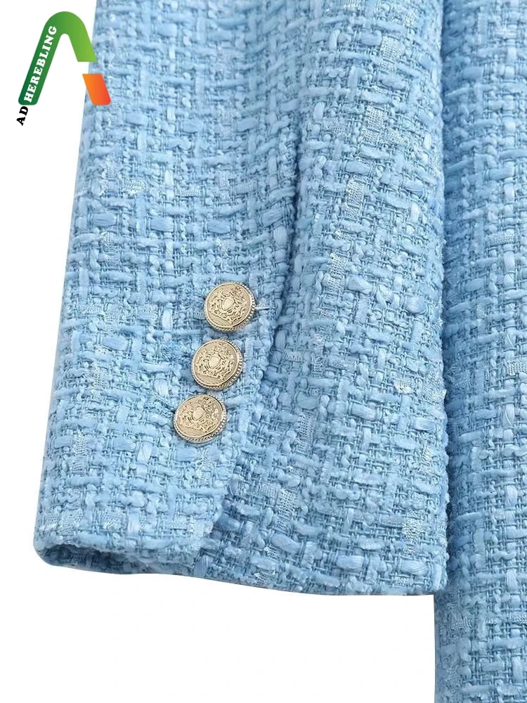 Женские повседневные куртки Adherebling весенние синие твидовые пиджаки с длинным