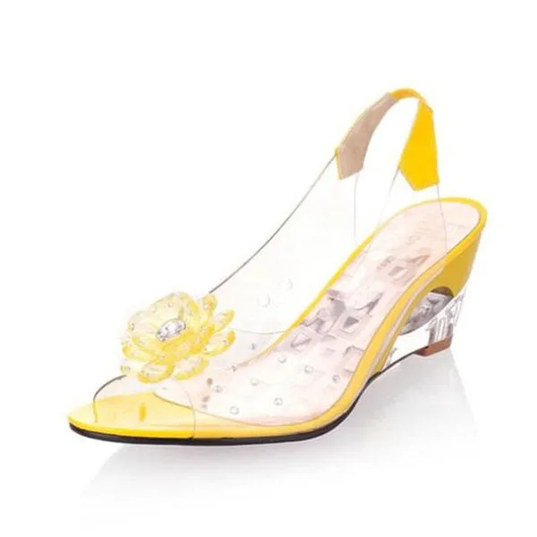 

Crystal Flower Transparent PVC Peep Toe Sandals clear Crystal Wedge High Heels Women Patchwork Back Strap Sandal Shoes