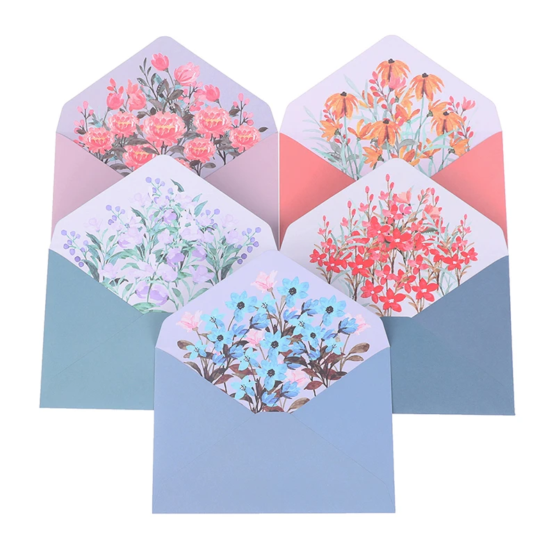 

6pcs Printed Flowers Envelope Set Wedding Greeting Envelope with Invitation Letter Paper Gift Letter Set Office School Supplies