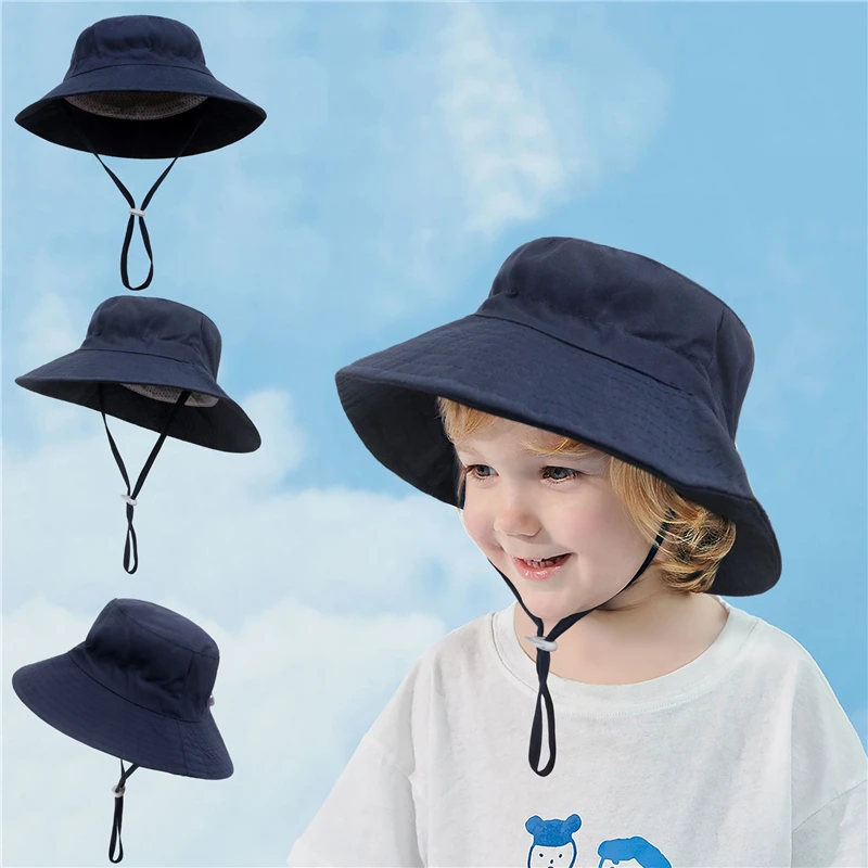 

European Solid Bucket Hat for 0-6Y Kids Cotton Print Kids Fisherman Hat With Wide Brim Baby Beach Hat Boys Girls Toddler Sun Hat