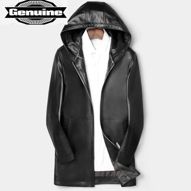 

Genuine Leather Jacket Male 100% 2023 Autumn New Fashion Black Hooded Sheepskin Leather Jackets Jaqueta Masculina Gmm333