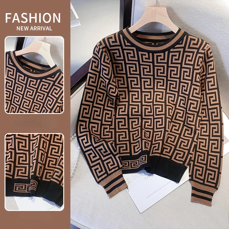 

Autumn Winter Women Harajuku Retro Contrast Sweater Long Sleeve O-Neck Knitted Sweaters Vintage Casual Slim Pullover Jumper