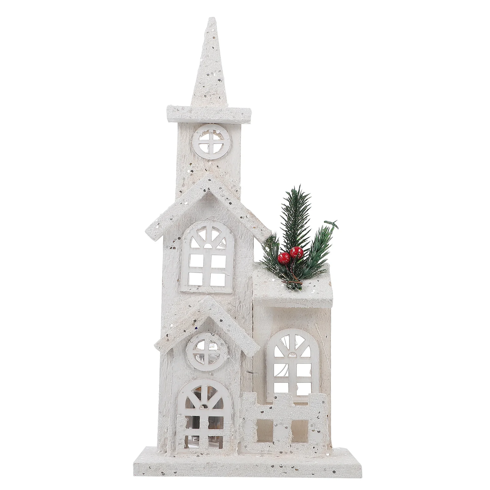 

Christmas House Mini Home Desktop Adorn Chic Xmas Decor Crafts Wood Decorative Showcase Ornament Adornment Child