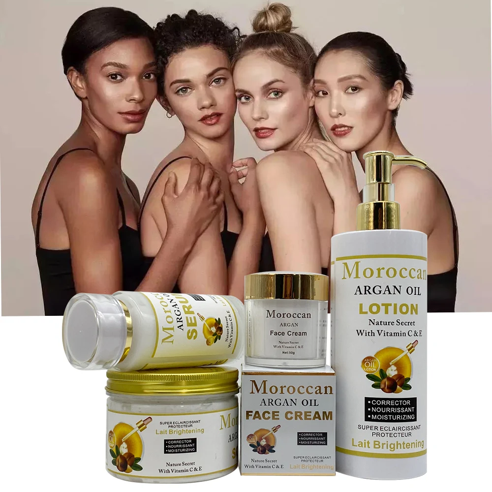 Argan Oil Skincare Combination for Dark Skin Whitening Hydrating Anti-Aging Blemishes Brightening and Soothing Skin Care Set