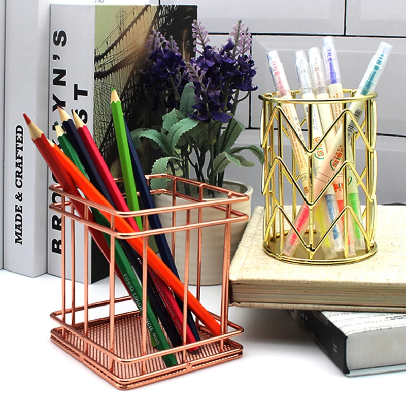 

Rose Gold Art Nordic Makeup Organizer Iron Basket Eyeliner Brush Set Storage Cup Dressing Table Makeup Cosmetic Organizer Box
