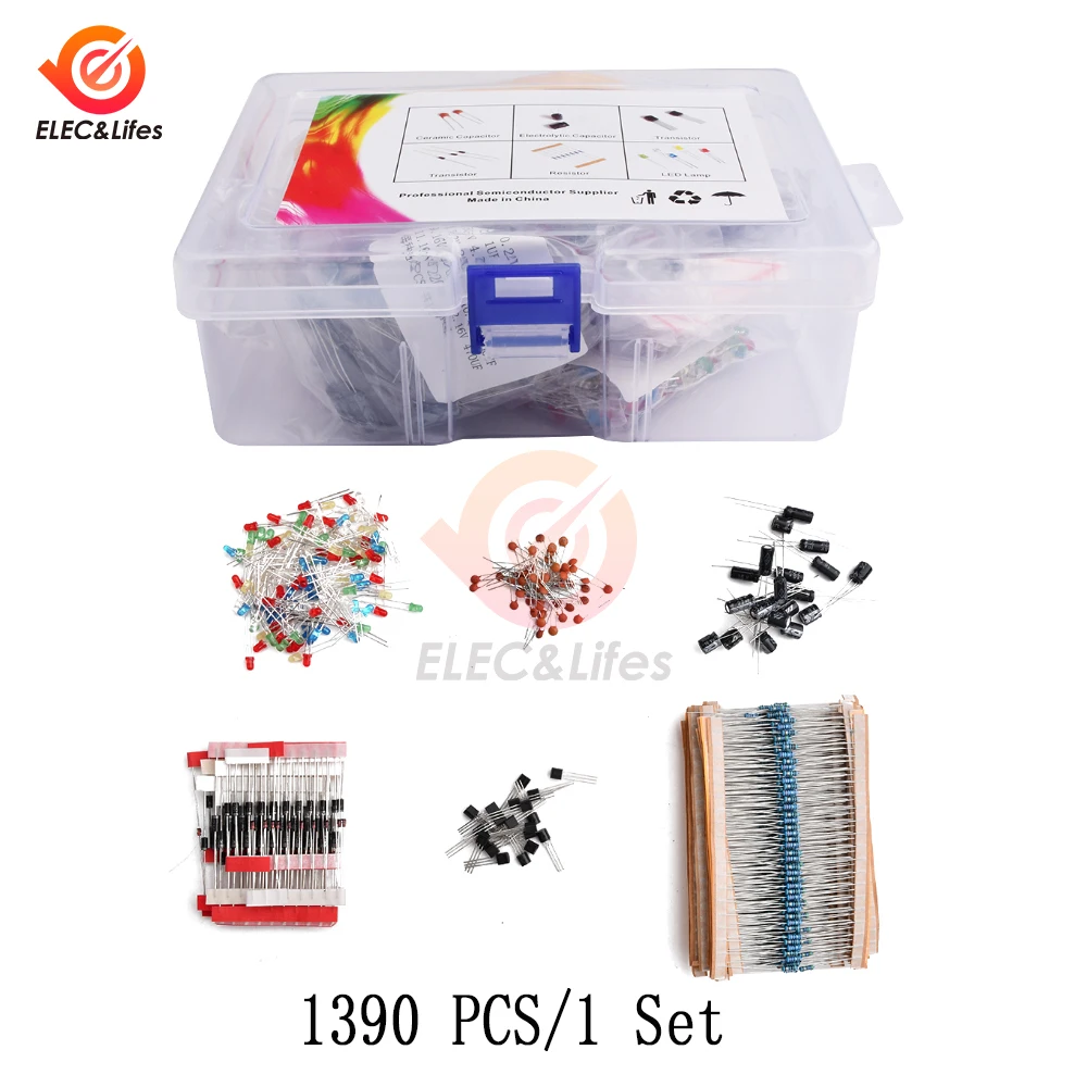 

Electronic Components Kits Metal Film Resistor Assortment Kit Led Diodes Electrolytic Capacitor Ceramic Set Transistor Pack Diy