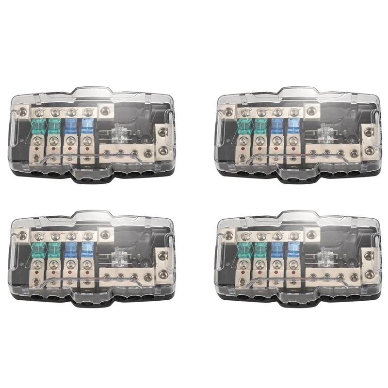 

4X Multi-Functional LED Car Audio Stereo ANL Fuse Holder Distribution 0/4Ga 4 Way Fuses Box Block 30A 60A 80Amp