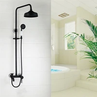 bathroom 8black wall mounted shower tap system with tub faucet ceramic handheld