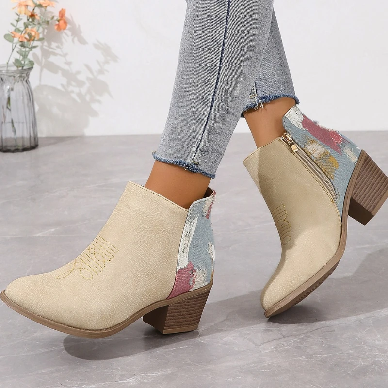 

Women Ankle Boots Winter New Buckle Low Heels Waterproof Leather Boots Female Low Boots Pointed Toe Woman Boots High Heel Boots