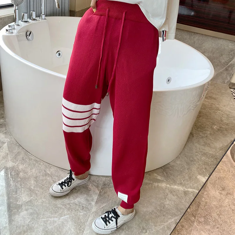 High Quality Korean Style Spring/Summer New TB Four Stripe Ice Silk Knit Sweatpants Casual Harlan Pants Corsetters