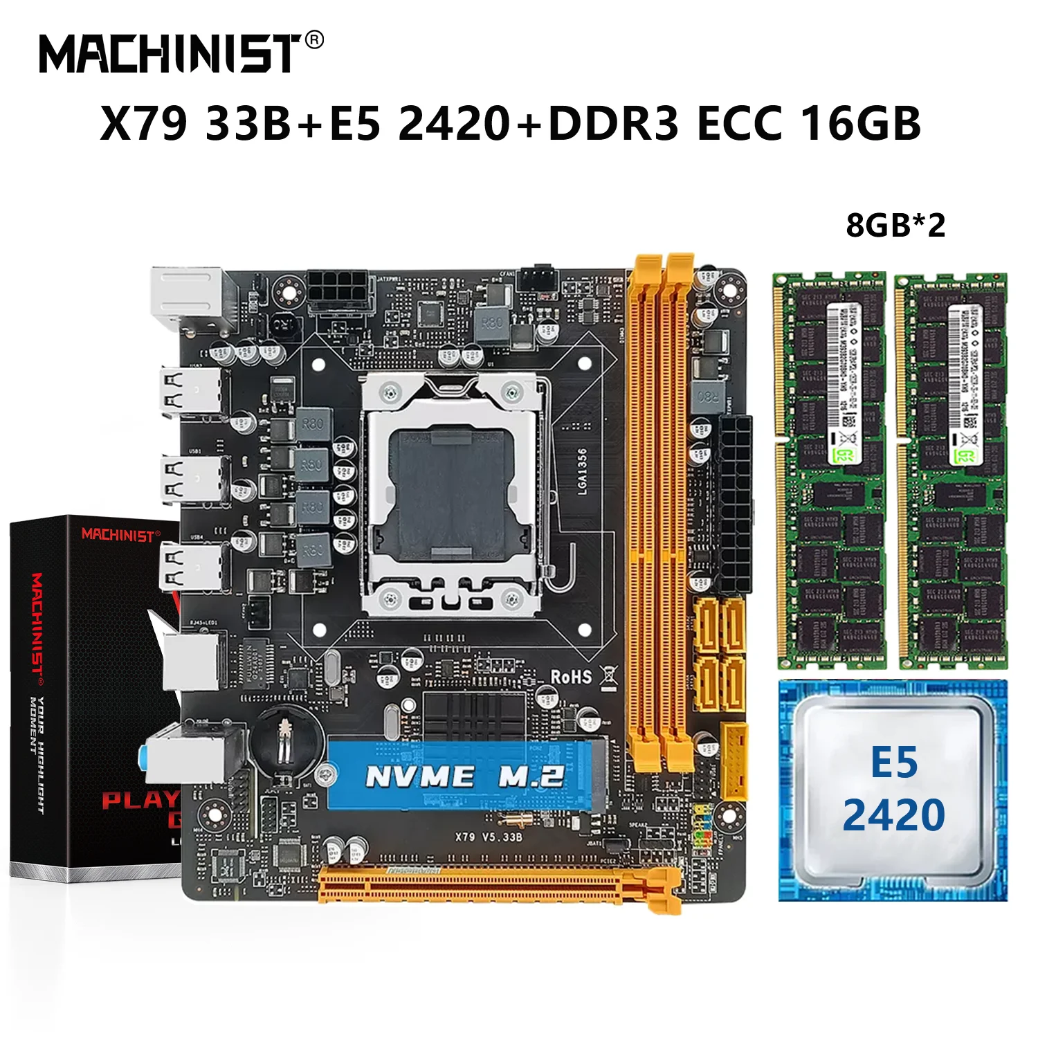 

MACHINIST X79 Motherboard Set Kit LGA 1356 With Xeon E5 2420 Processor DDR3 ECC 16GB(2*8GB)RAM Memory NVME M.2 Mini DTX X79-5.33