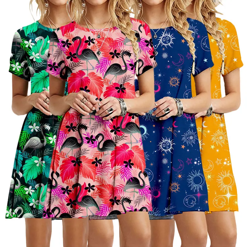 Ночная сорочка женская с принтом журавлей Повседневная рубашка круглым вырезом