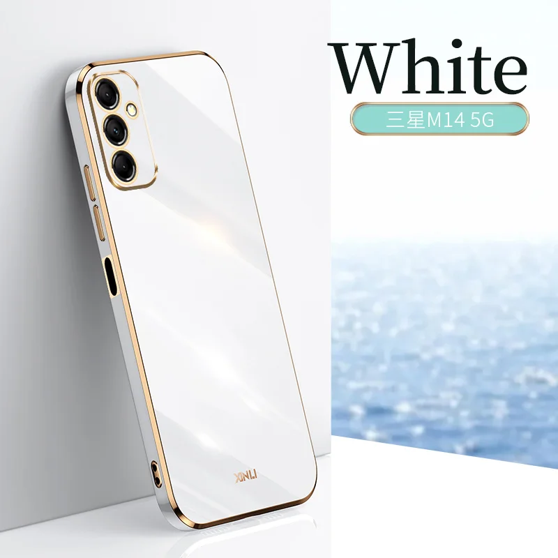 Luxury Plating TPU Soft Case For Samsung Galaxy A14 M14 5G with Ring Holder Protection Shockproof Solid Color Gold Frame Cover