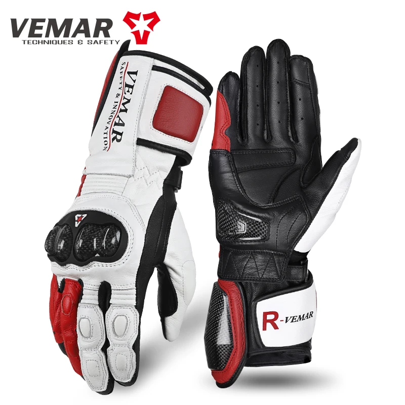 VEMAR Men Locomotive Retro Cowhide Goat Leather Gloves Motorcycle Long Racing Protection Four Season Touch Screen Motocross Luva enlarge