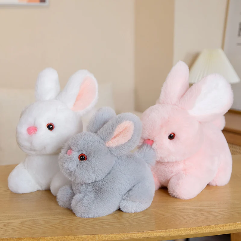 Mini Realistic Furry Rabbit Plush Toy Lifelike Animal Bunny Cute Baby Doll Kawaii Plush Pendant Simulation Model Birthday Gift