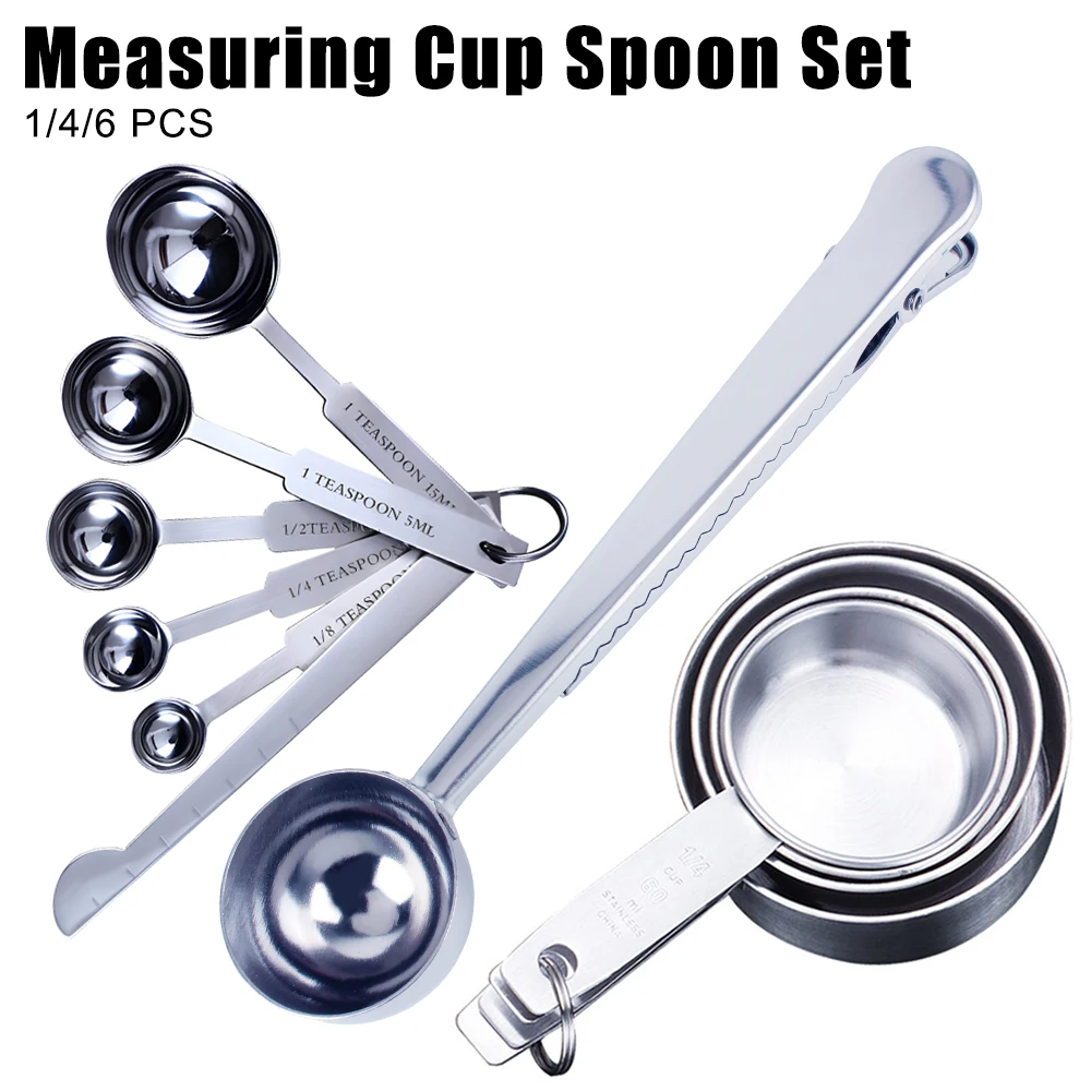 

Stackable Stainless Steel Baking Tools Measuring Cups and Spoons Set 1/4/6 PCS Coffee Measuring Spoon Kitchen Accessories