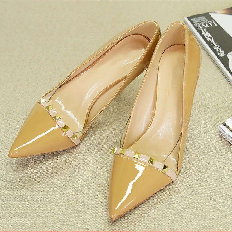 

Новинка 2021, блестящие туфли-лодочки с острым носком, на высоком каблуке, с вырезами, с прозрачной лентой, размеры 32-46