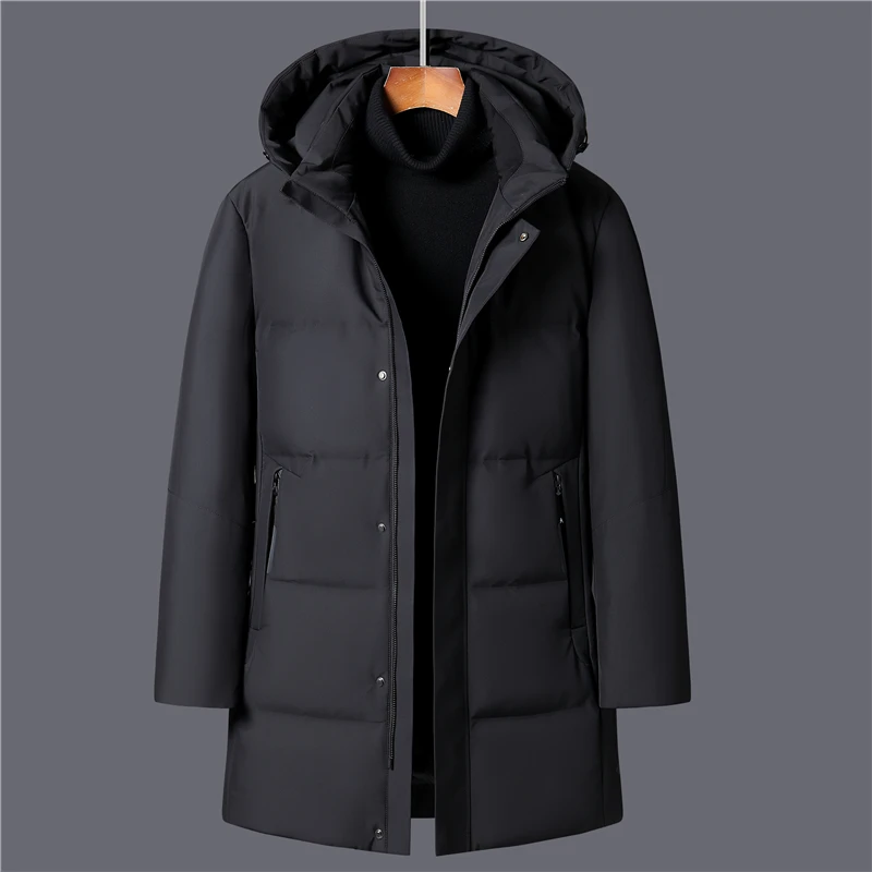 

Brand Winter Down Jacket Men Warm Thicken White Duck Down Coat Men Windbreaker Hooded Black Long Parkas Overcoat High Quality