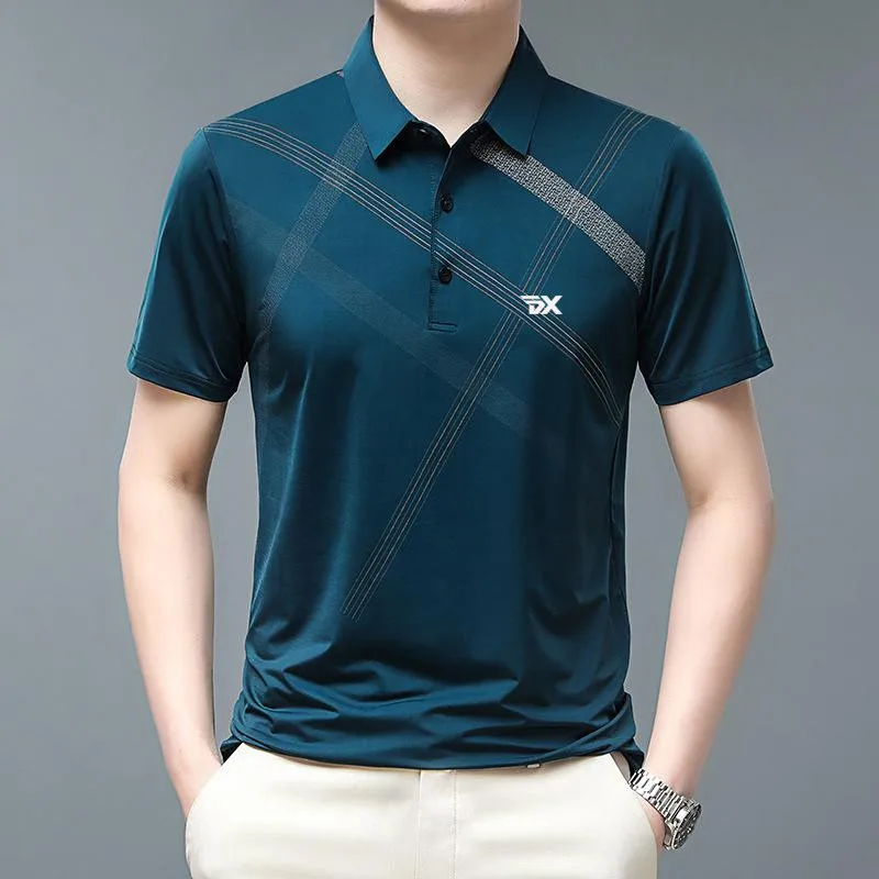 Men's summer golf short sleeved middle-aged men's sports silk half sleeved T-shirt men's casual business ice silk polo shirt