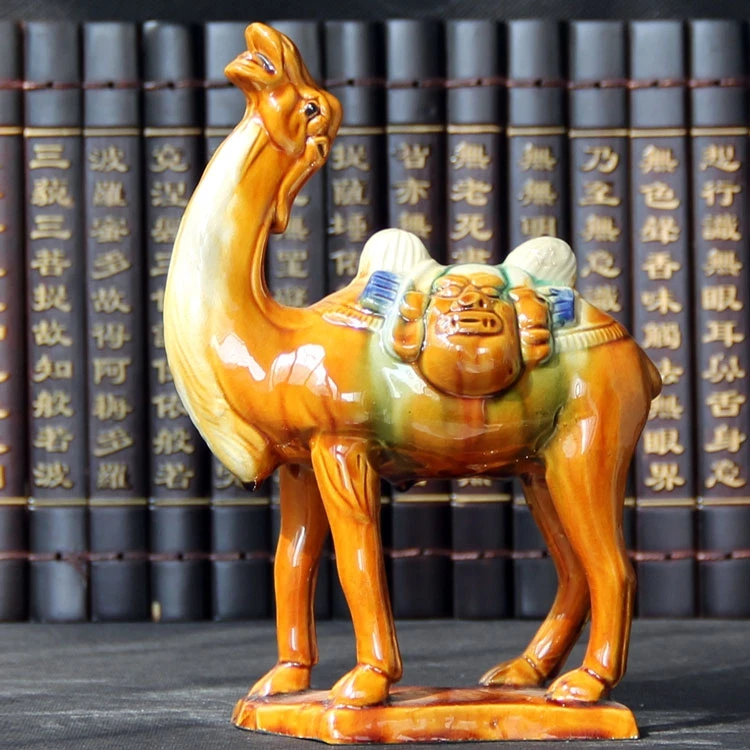 

Трехцветные керамические фигурки верблюдов от Tang, китайские керамические изделия ручной работы, домашние талисманы, украшения для гостино...