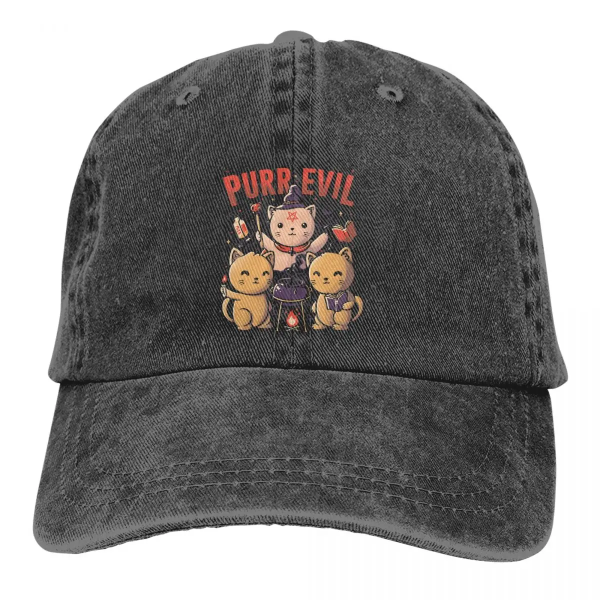 

Washed Men's Baseball Cap Purr Evil Trucker Snapback Caps Dad Hat Baphomet Satan Lucifer Golf Hats