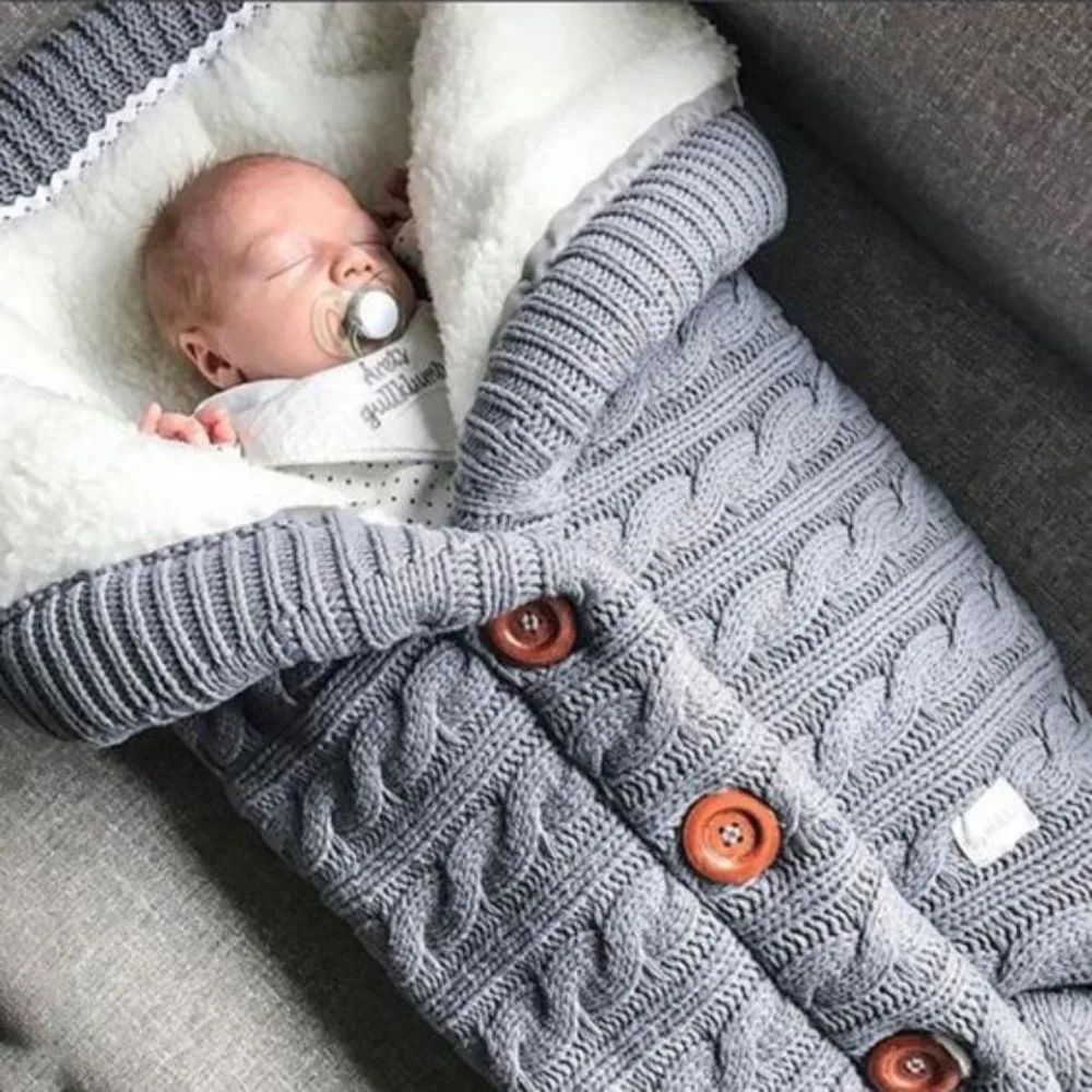 

Winter Swaddling Stroller Mattres Toddler Blanket Infant Button Knit Warm Sleeping Bags Wrap Swaddle
