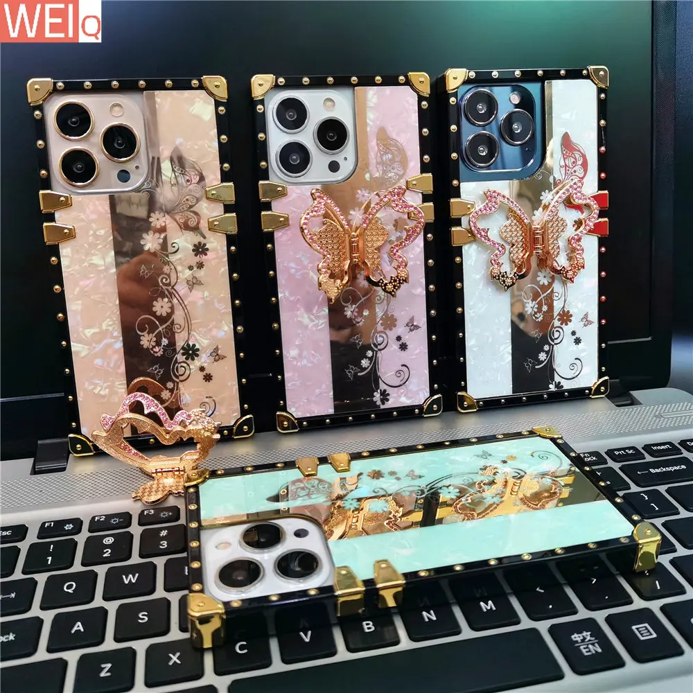 

Luxury Mirror 3D Butterfly Flower Cover Plating Soft Square Case For Samsung Galaxy S23 Ultra S22 Plus S21 FE S20 S10 Note 20 10