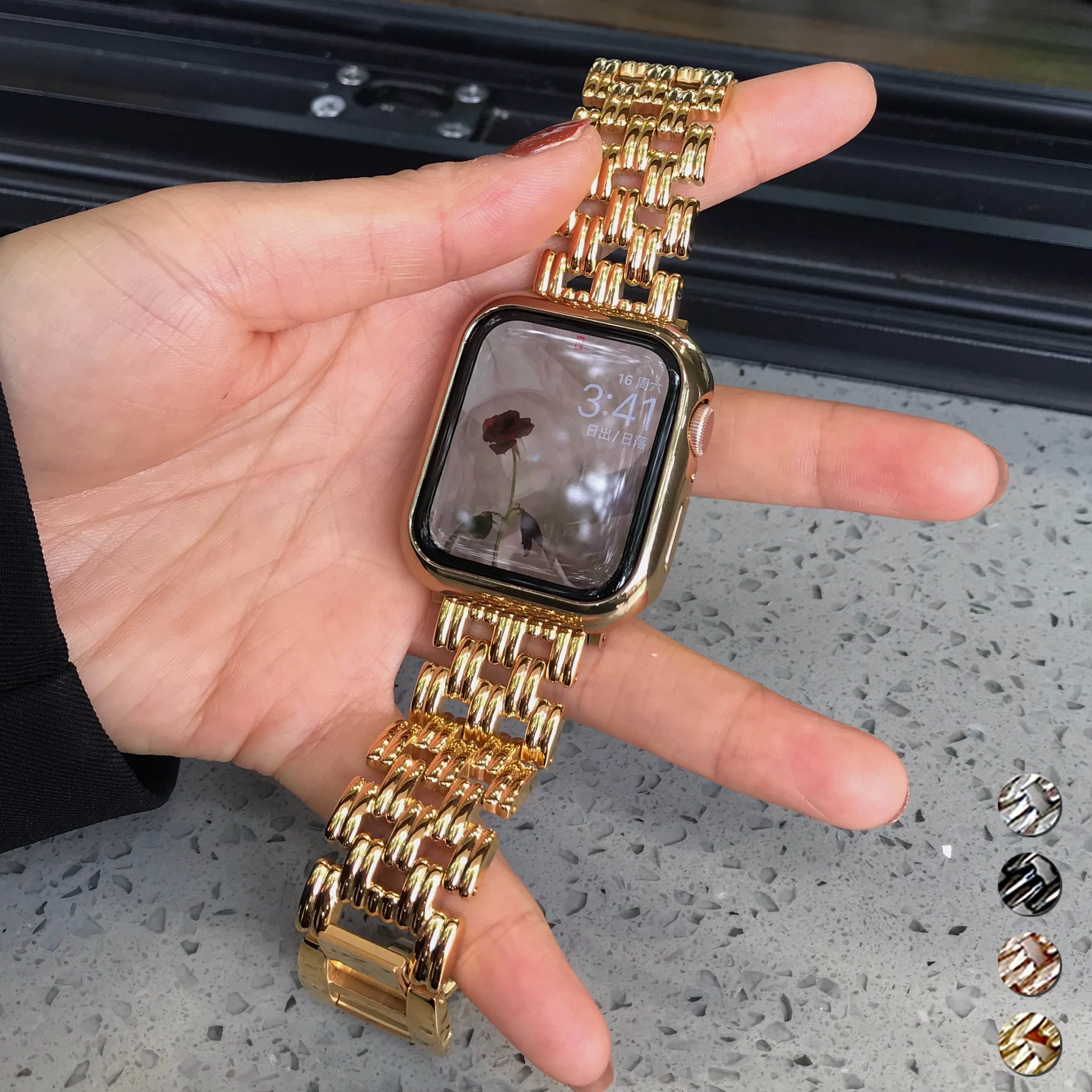 

Роскошный женский браслет для Apple Watch Band 38 мм 40 42 44 мм 41 45 мм, ремешок из нержавеющей стали для iWatch Series 7/6/5/4/3/2, браслет