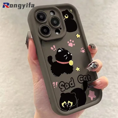 Для OPPO Realme 9 9i 8 Pro 8s 8i 7i 5 5s 5i 6i 2 Pro 4G 5G чехол для телефона с мультяшным милым черным котом противоударный мягкий чехол с защитой от падения