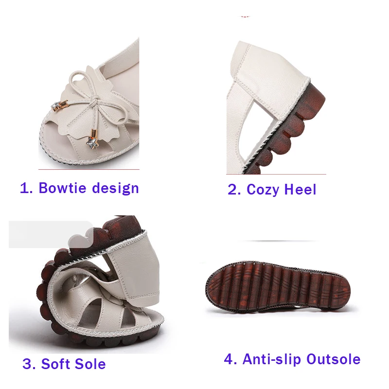 Feerldi Women's Sandals Designer Star Pendant Bowtie Genuine Leather Shoes Summer Peep Toe Breathable Loafers Woman Ballet Flats