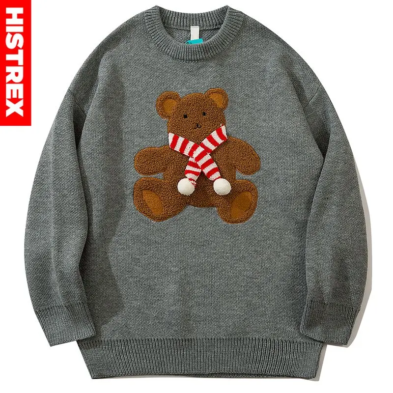 

HISTREX - Мужской свитер с милым медведем, повседневная мужская одежда в стиле хип-хоп, пуловер из 100% хлопка, вязаные свитера для мужчин и женщин