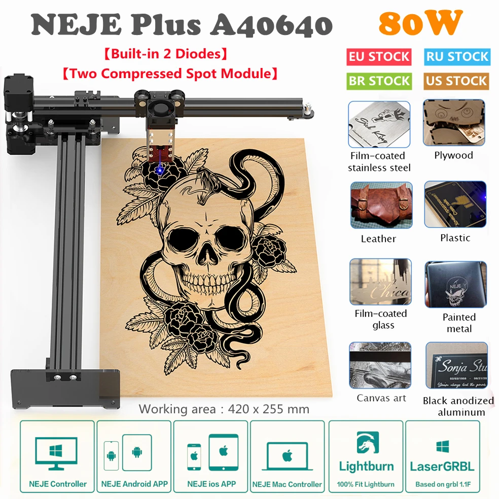 NEJE 3 Plus A40640 80W Engraving Machine Laser Cutter CNC Laser Printer APP Control Wood Cutting Marking Milling Machine