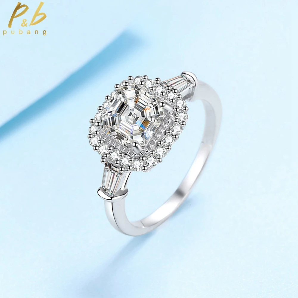 

PuBang Fine Jewelry Solid 925 Sterling Silver Asscher Cut Moissanite Diamond Ring for Women Anniversary Party Gift Free Shipping