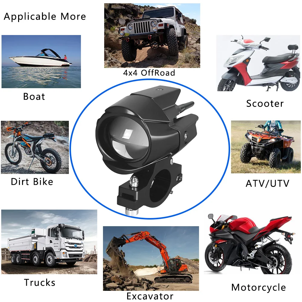 Фото Вспомогательные светодиодные фары для мотоциклов, светодиодные дополнительные фонари, мигающие 12-80 В, дополнительные прожекторы для квадроциклов, мотоциклов, противотуманные фары №3