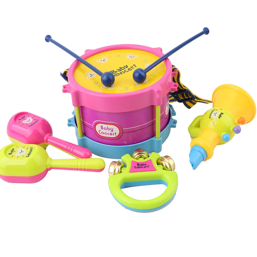 

5pcs Educational Baby Kids Roll Drum Musical Instruments Band Kit Children Toy Baby Kids Gift Set