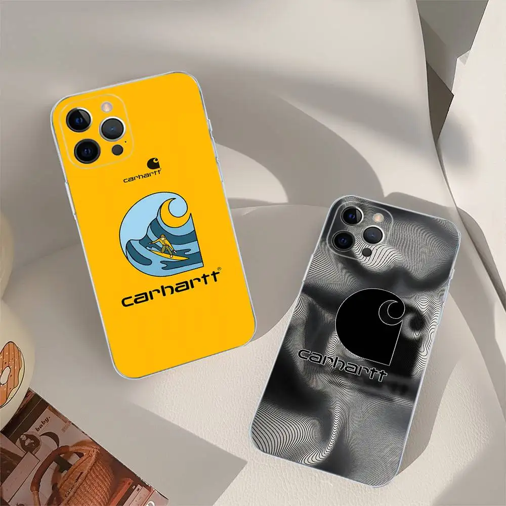 Силиконовый чехол C-Carharttes LOGO TPU для iPhone 11 12 13 14 15 16 17 Pro Max, противоударный, прозрачный, с прозрачной задней панелью (art.: 3920db175fc90) - 3920db175fc90