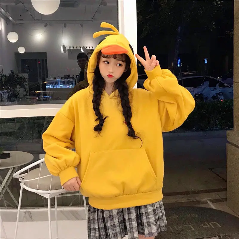 

2021 New Fashion Loose Hoodie Women's Long Sleeve Cute Teen Tops Korean Style Winter Yellow Casual Pullover Soft Women