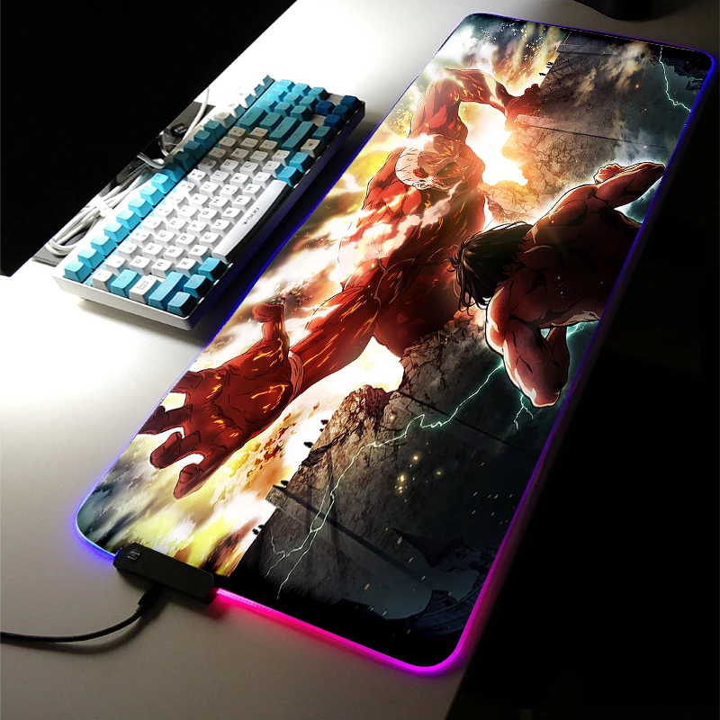 

RGB LED Light Led Large MousePad Anime Attack on Titan Eren Room Carpet Levi Keyboard Desk Mat Gaming Accessories for Game LOL
