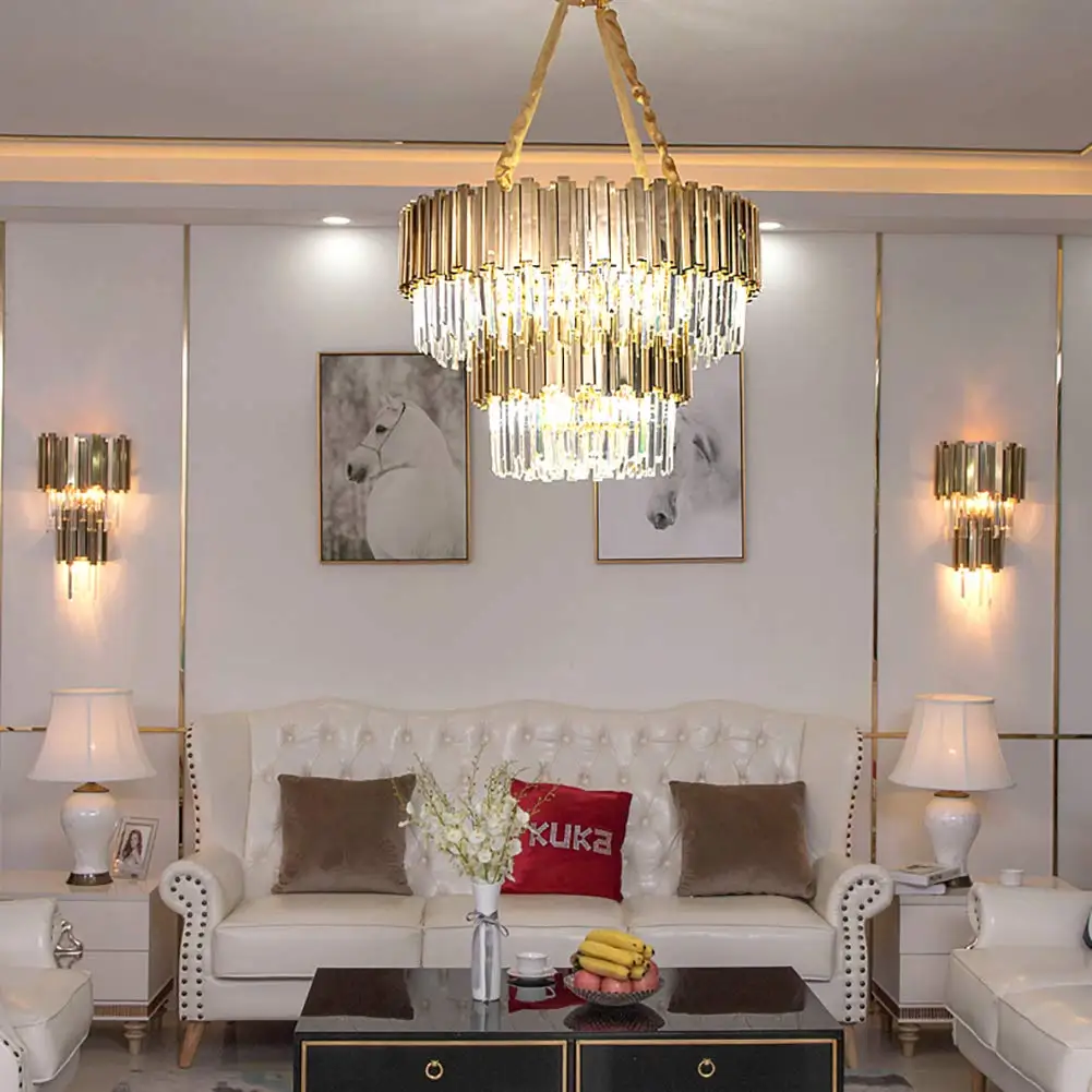 Moderni Lampadari Di Cristallo Lusso Lampadario в acciaio inox Appeso per la Casa Albergo Ristorante Luce Della Decorazione