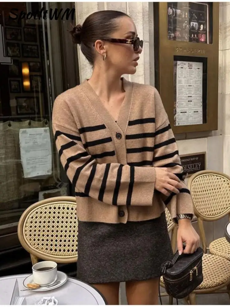 

Женский однобортный Кардиган с V-образным вырезом, в полоску