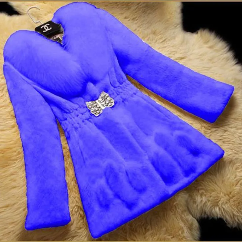 2022 Fashion Winter Faux Rabbit Fur Grass Jacket Women's  5XL Warm Slim Mid-length Coat Female Winter Parkas Outwear