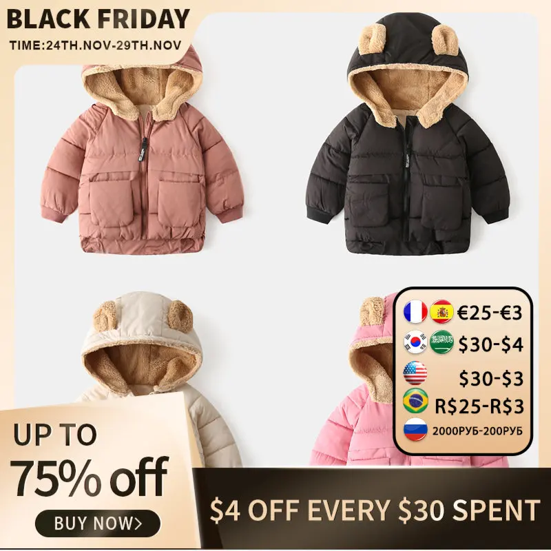 

Children's Cotton Clothes Korean Version Boys and Girls Thickened Coat Baby Cartoon Plus Velvet Zipper Shirt Top Dropshipping