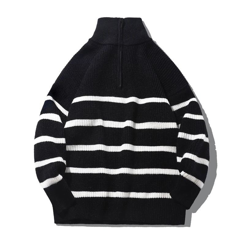 

Мужской базовый свитер на молнии, утепленный Полосатый пуловер с высоким воротником, теплый вязаный джемпер в Корейском стиле, зима 2023