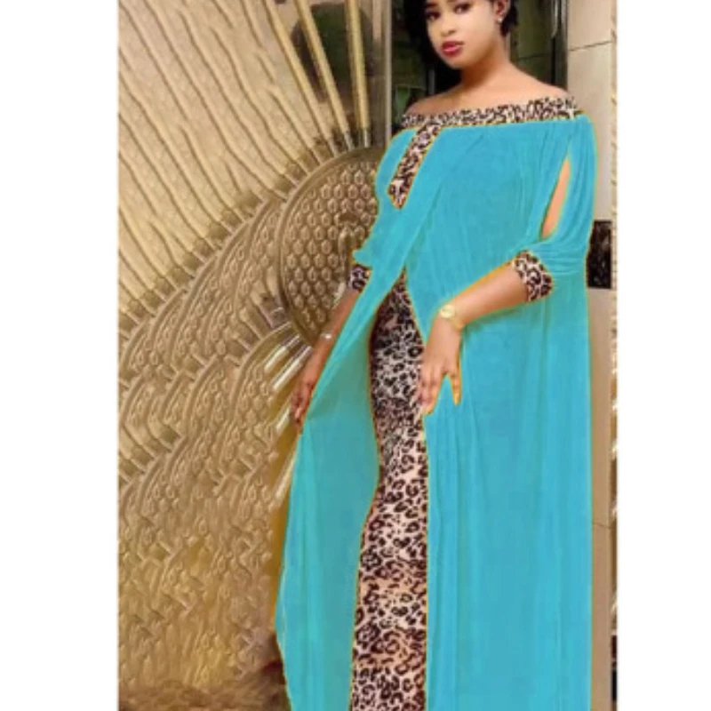 

African Kaftan Big Size Women's Dresses India Caftan Traditional Wear Leopard stitch Boubou Africa Femme Maxi Casual Outfit 2022
