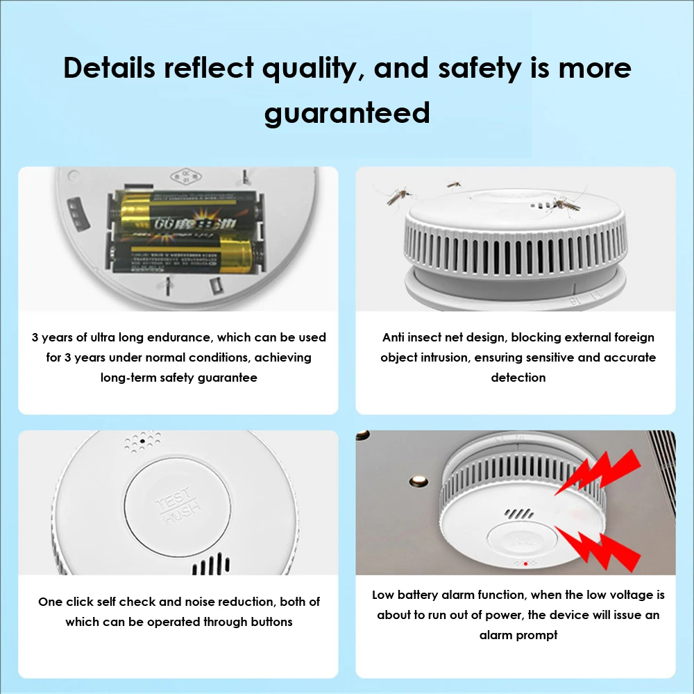 

Ease Of Use Fire Sound Alarm Ceiling Type High Sensitivity Alarm Leak Proof Design Smoke Alarm Detector Independent Low Power