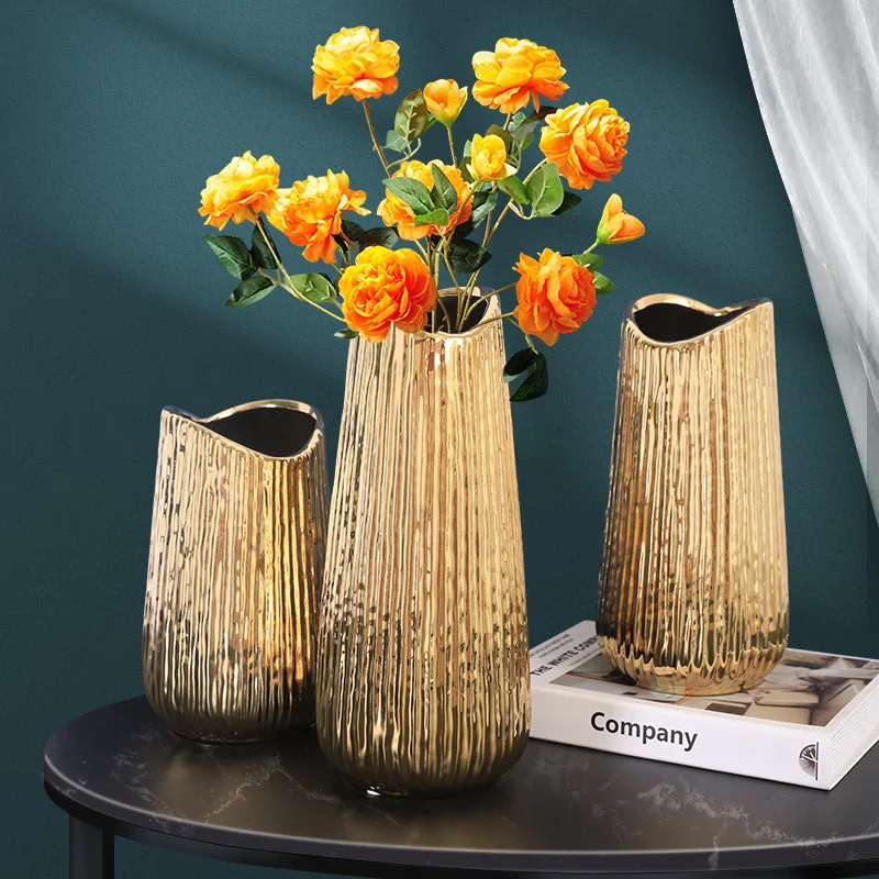 

Золотая керамическая ваза, домашний декор, Цветочная композиция, ваза, декор для гостиной, керамические вазы в подарок