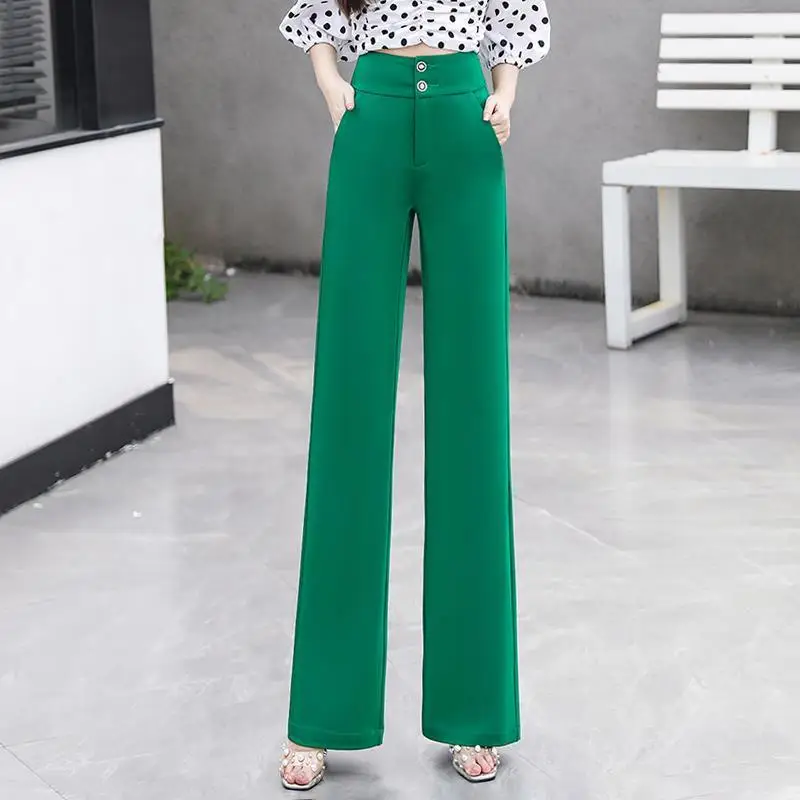

Women 2022 Spring Summer Fashion Suit Pants Female High Waist Wide Leg Trousers Vintage Streetwear Ladies Chic Work Bottoms H25