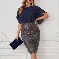 sexy dress two piece women chiffon cape sequin hip skirt 2022 europe and the united states summer new slim sexy dress two piece