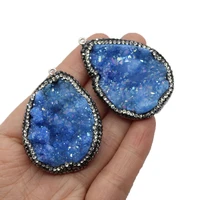 natural stone blue crystal bud irregular pendant 35 50mm onyx inlaid rhinestone charm jewelry diy necklace earrings accessories