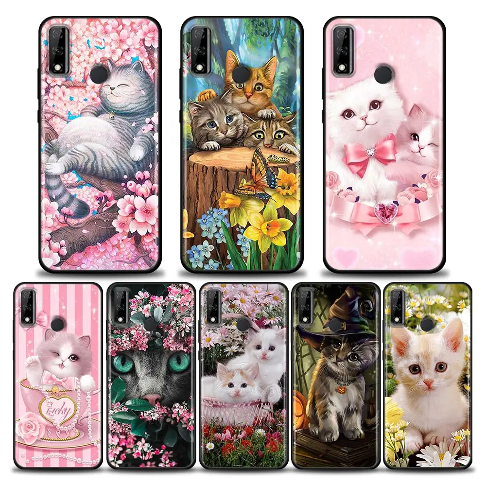 

Cute Cartoon Cat Flower Animal Silicone Case For Huawei Y6 Y7 Y9 2019 Y6p Y8s Y9a A Soft Cases Cover Mate 10 20 Lite 40 Pro Plus
